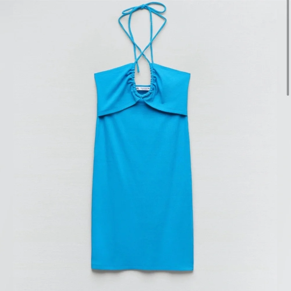 Zara Blue Cut Out Mini Dress Vacation Summer New With Tags